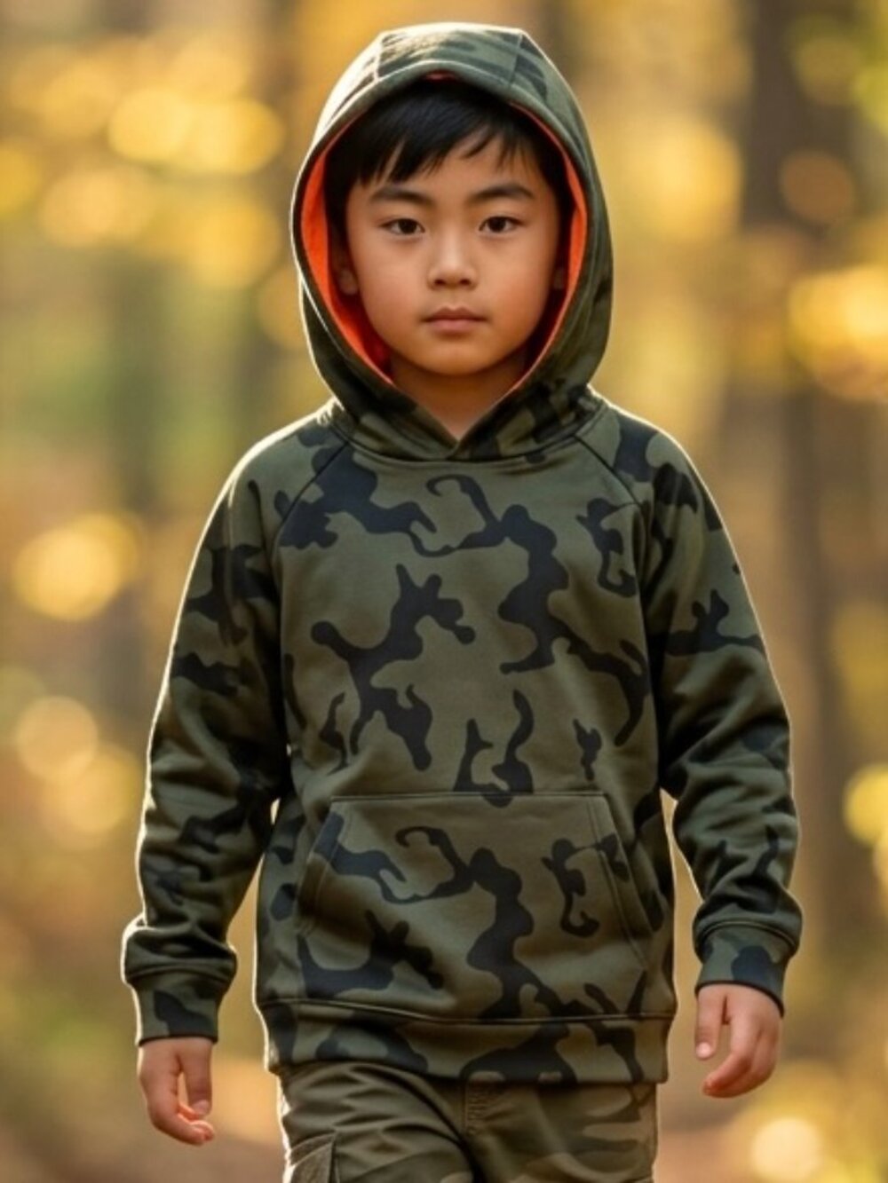Tek Gear Hoodie  Boys Sz 8 (Small) Camouflage W/ Orange Hood lining